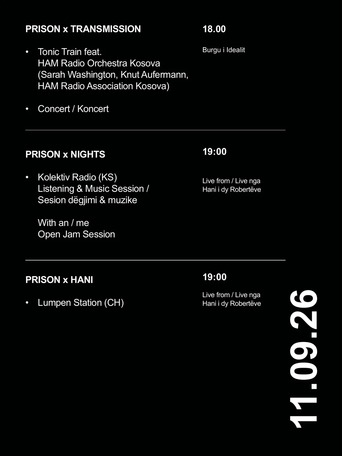 Faqja zyrtare e programit Prison Radio për Prison x Transmission me Tonic Train.