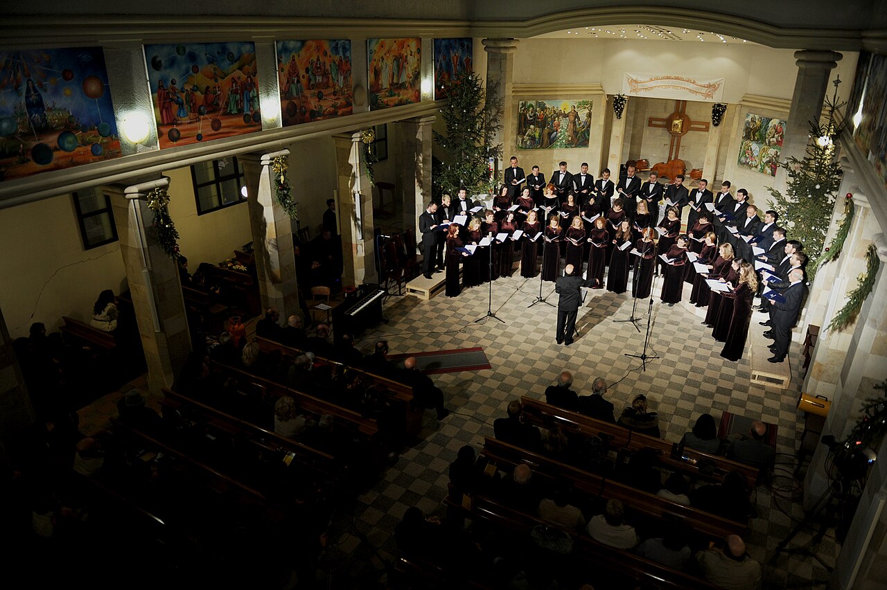 A choral concert inside St Anthony Church in Prishtina.