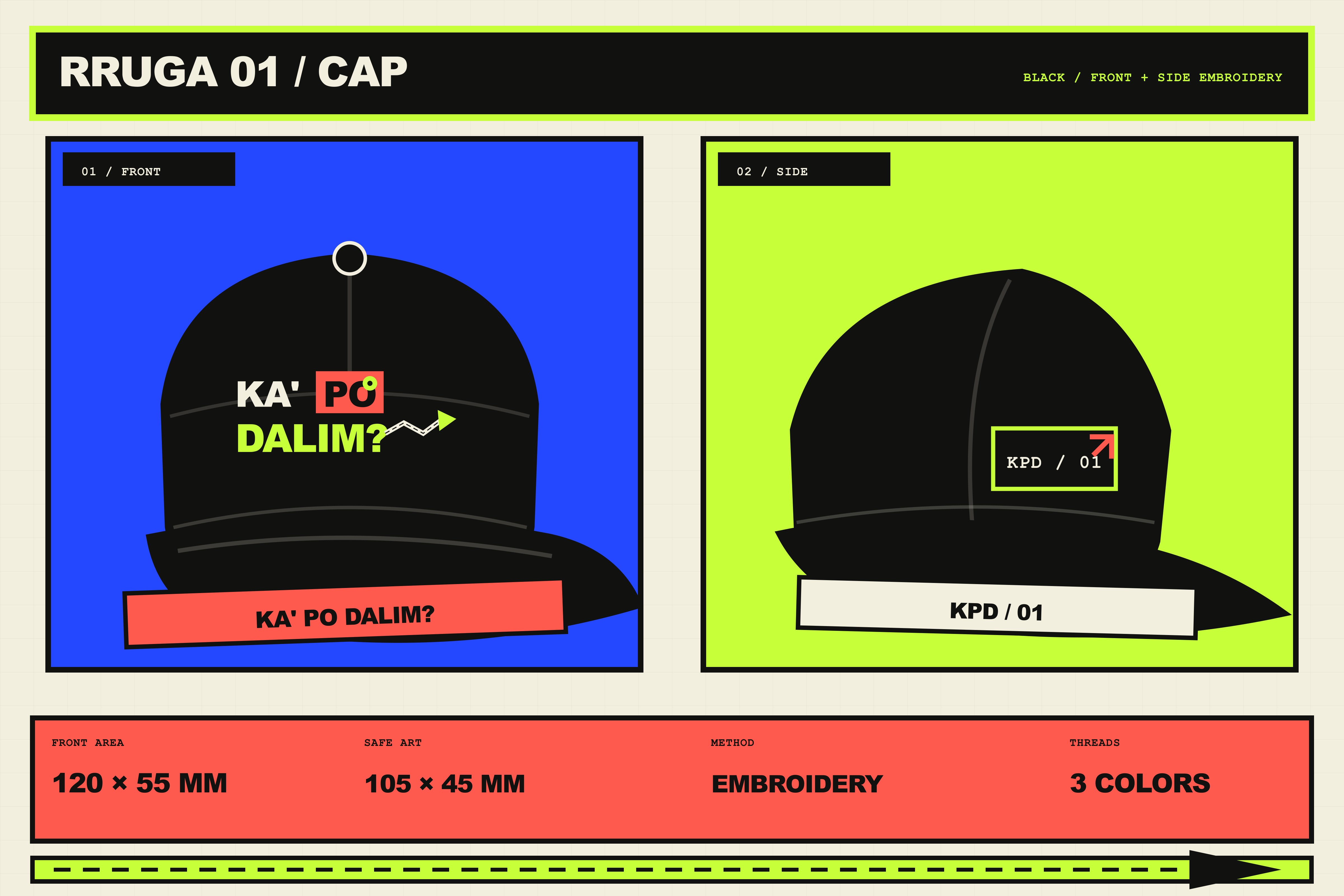 RRUGA 01 black embroidered cap concept